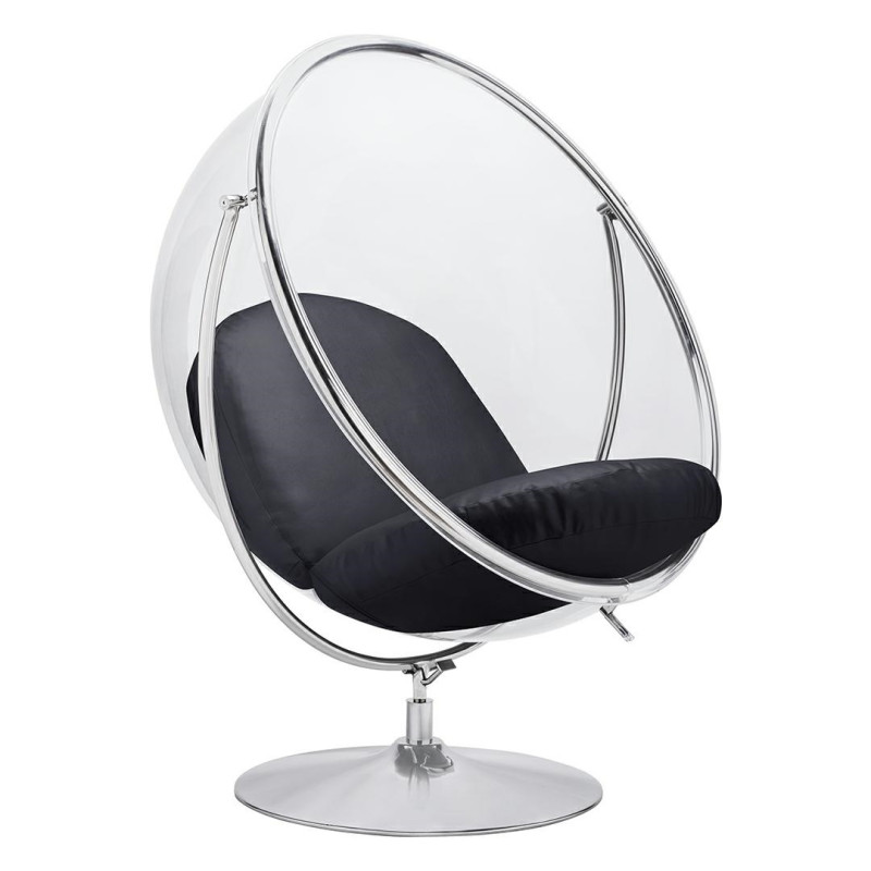 JH-200-2.BLACKPUW Fotel BUBBLE STAND 2 poduszka czarna - akryl, chrom, ekoskóra King Home