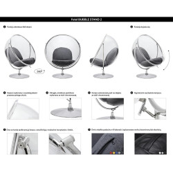 JH-200-2.BLACKPUW Fotel BUBBLE STAND 2 poduszka czarna - akryl, chrom, ekoskóra King Home