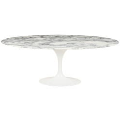 RT-335V.ARABESCATO Stół TULIP ELLIPSE MARBLE ARABESCATO  - biały - blat owalny marmurowy, metal King Home