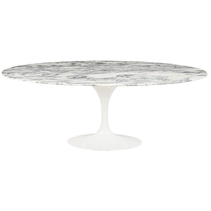 RT-335V.ARABESCATO Stół TULIP ELLIPSE MARBLE ARABESCATO  - biały - blat owalny marmurowy, metal King Home