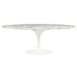 RT-335V.ARABESCATO Stół TULIP ELLIPSE MARBLE ARABESCATO  - biały - blat owalny marmurowy, metal King Home