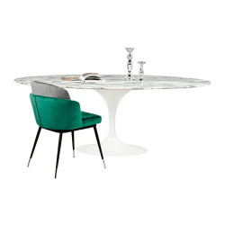 RT-335V.ARABESCATO Stół TULIP ELLIPSE MARBLE ARABESCATO  - biały - blat owalny marmurowy, metal King Home