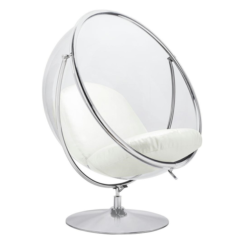 JH-200-2.WHITEPUW Fotel BUBBLE STAND 2 poduszka biała - akryl, chrom, ekoskóra King Home