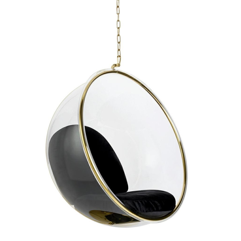 JH-200.GOLD Fotel wiszący BUBBLE GOLD VELVET poduszka czarna King Home