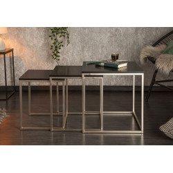 37116 INVICTA zestaw stolików NEW ELEMENTS czarny - MDF, podstawa chromowana King Home