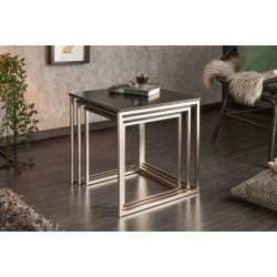 37116 INVICTA zestaw stolików NEW ELEMENTS czarny - MDF, podstawa chromowana King Home